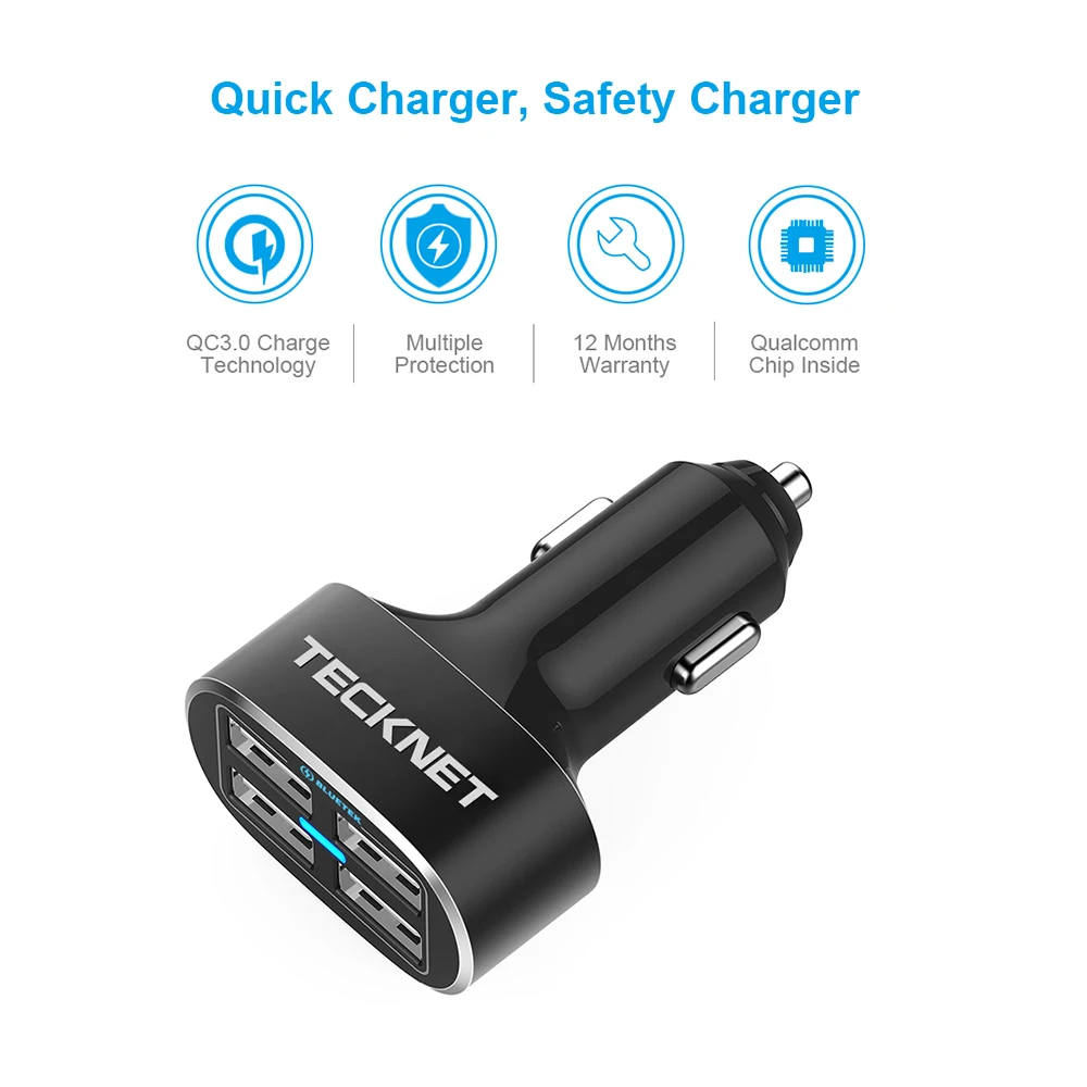 TECKNET машинка для стрижки 48 Вт/9.6A DC 12 V/24 V 4 Порты Переходник USB для зарядки в машине для Apple iPhone 5 6 6 plus iPad Android samsung sony htc планшетный ПК
