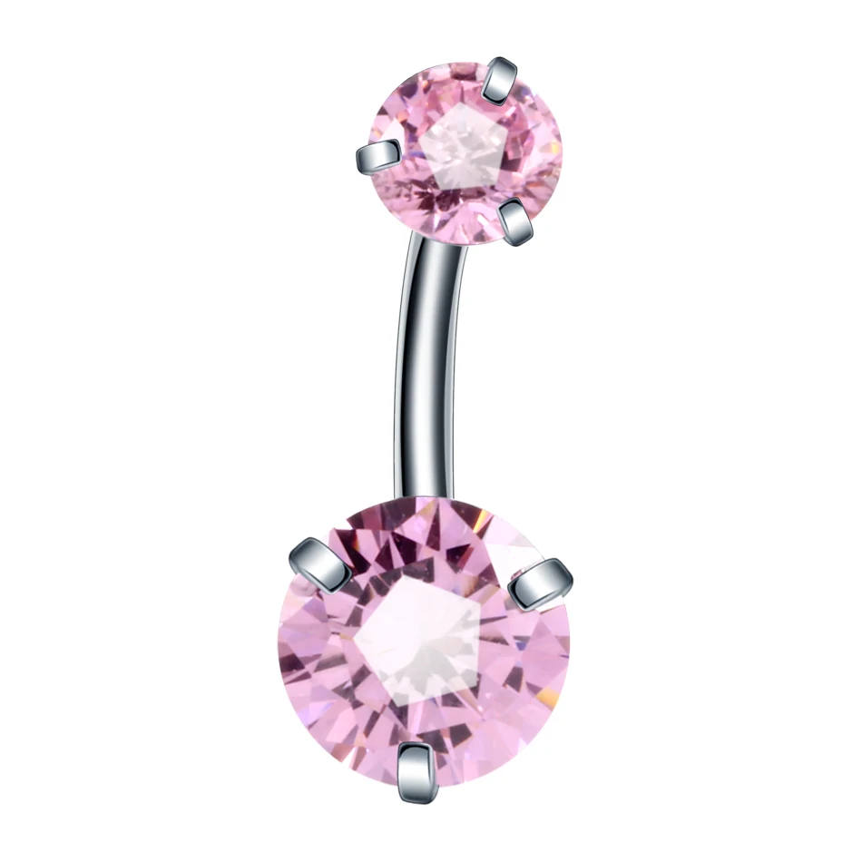 Pink Rose Zircon 1 шт., стальное, хрустальное, циркониевое ювелирное изделие для тела, пупка, кольца, пирсинг, пупка, стержни, гвоздики, серебряный цвет, Ombligo, Nombril, пирсинг, ювелирные изделия - Окраска металла: Pink Rose Zircon