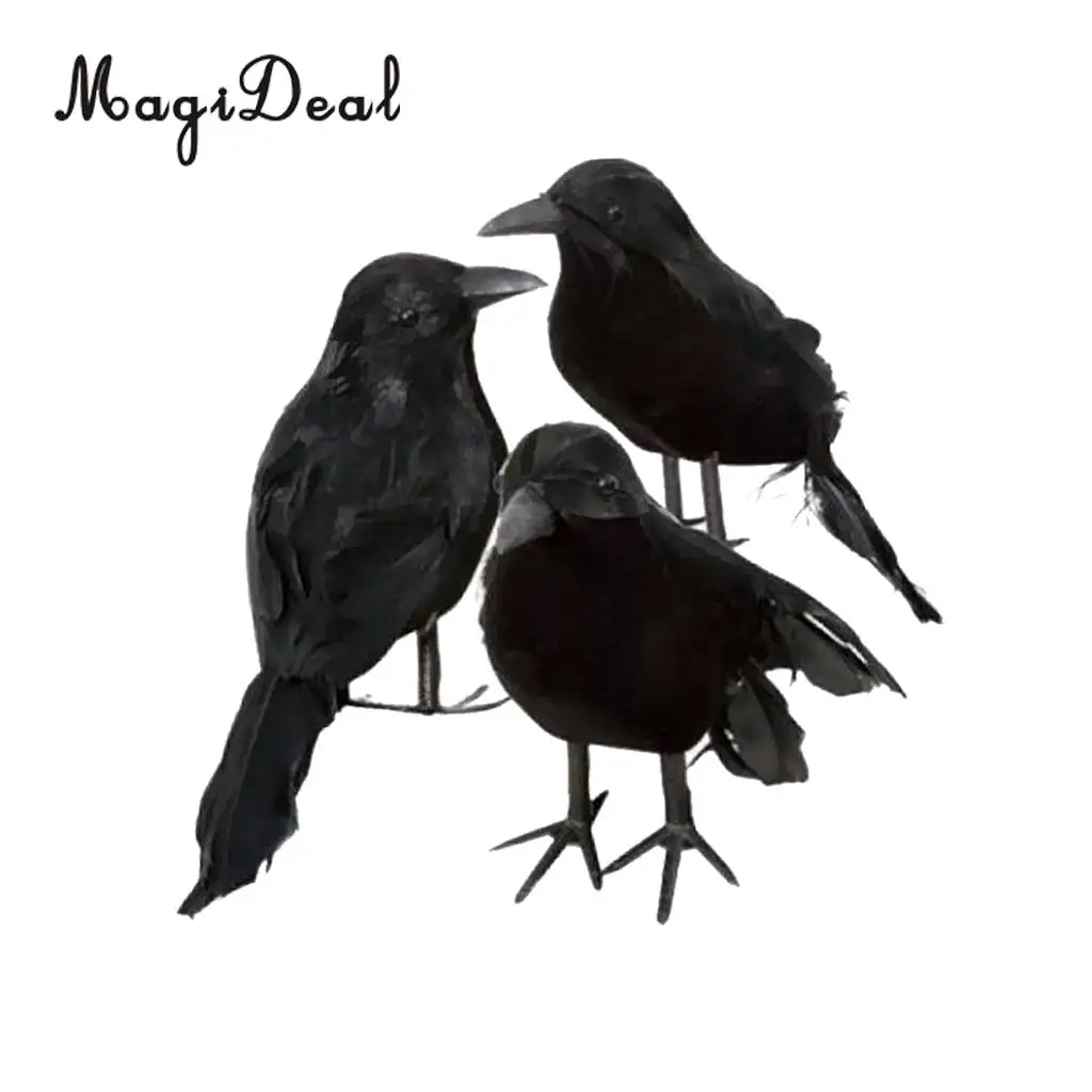MagiDeal 6pcs Halloween Stuffed Feather Crow Bird Black Ravens Fancy Dress Prop Decor Home Decorations Ornament Figurines | Дом и сад