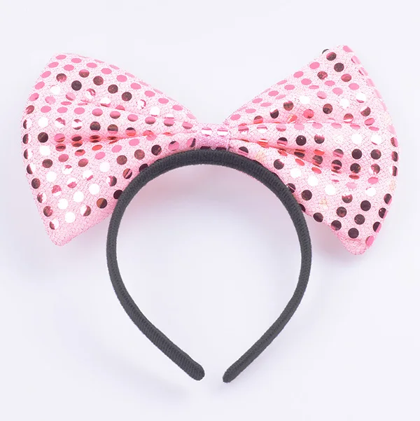 12 Dots Sequin Pink 12 шт. Микки Минни уши Роза ободки с блестками и бантом Хэллоуин День рождения холостяк детская вечеринка Девочки Мальчики мама аксессуары для волос - Цвет: 12 Dots Sequin Pink