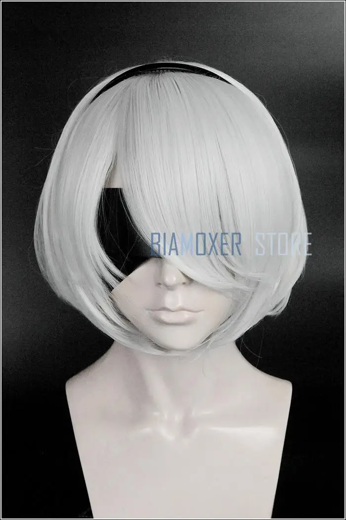 NieR:Automata 2B YoRHa No. 2 Тип B короткий серебристый белый термостойкий парик для косплея
