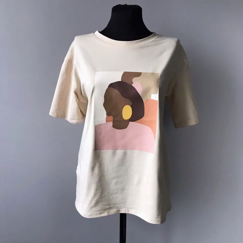 FATIKA/свободные футболки с круглым вырезом уличный короткими рукавами топы