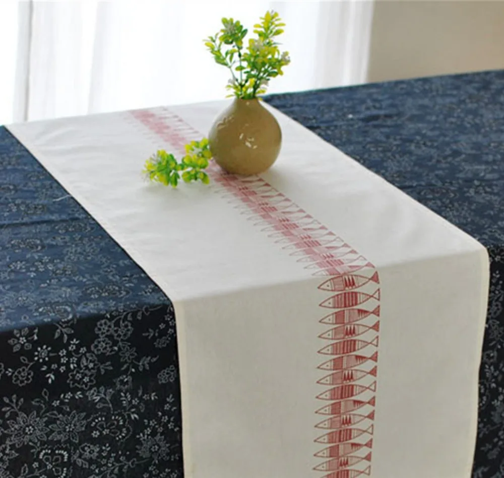 Двойная настольная дорожка FUYA с изображением мультяшных рыбок скатерть флага