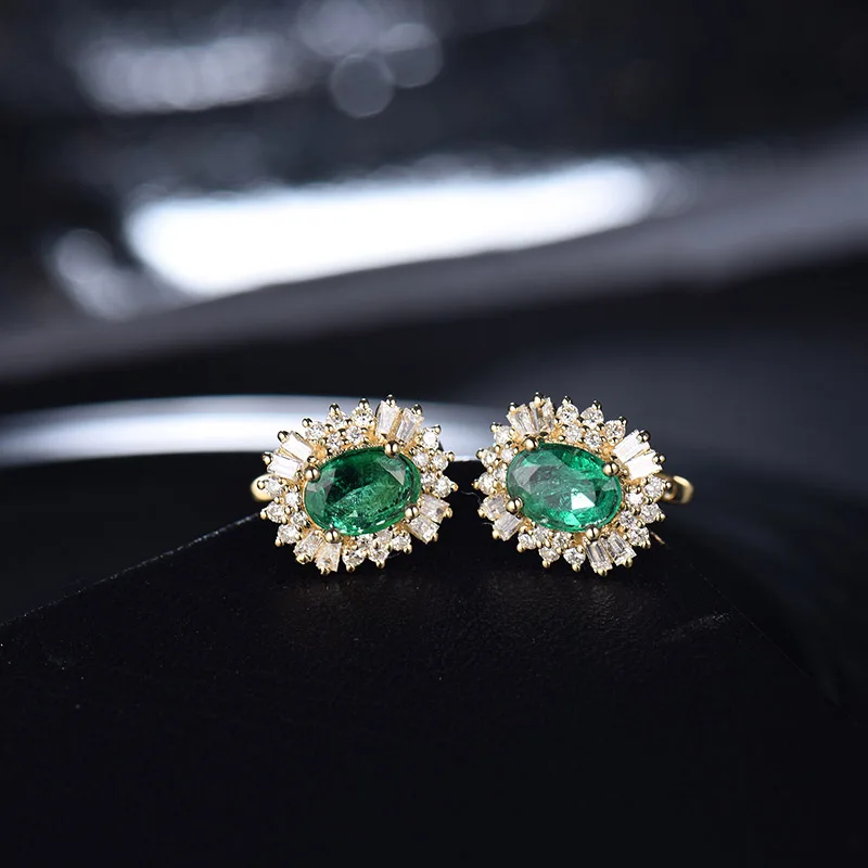 LOVERJEWELRY, модные изумрудные серьги для женщин, Настоящее 18 К желтое золото, 1.48ct, натуральный изумруд, драгоценный камень, бриллианты, женские серьги, подарок