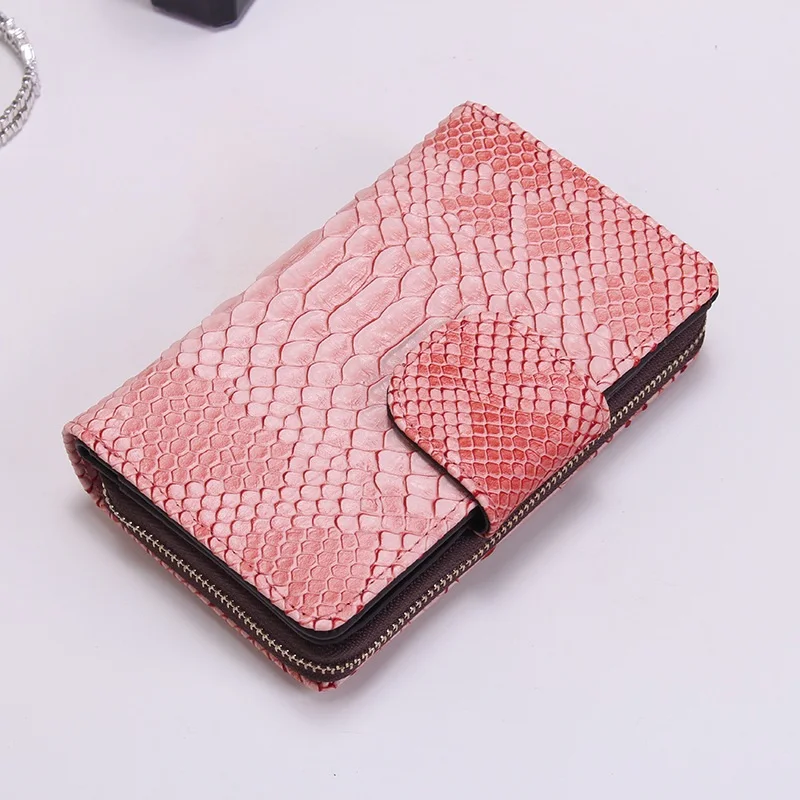 Pink Брендовый тисненый женский кошелек из натуральной воловьей кожи для женщин розовый синий Дамский модный кошелек из змеиной кожи YI264 - Цвет: Pink