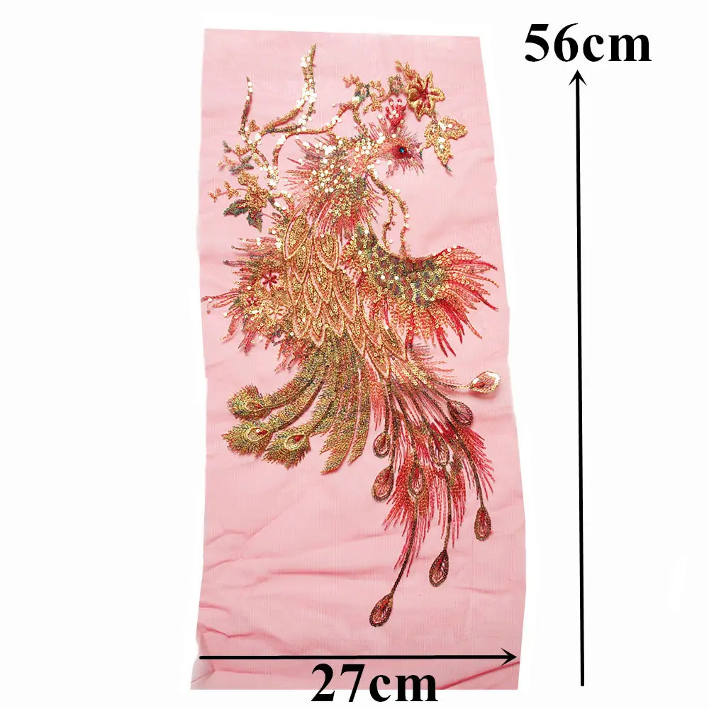 Золотые блестки павлин Феникс красная сетка вышитая искусственная кружевная