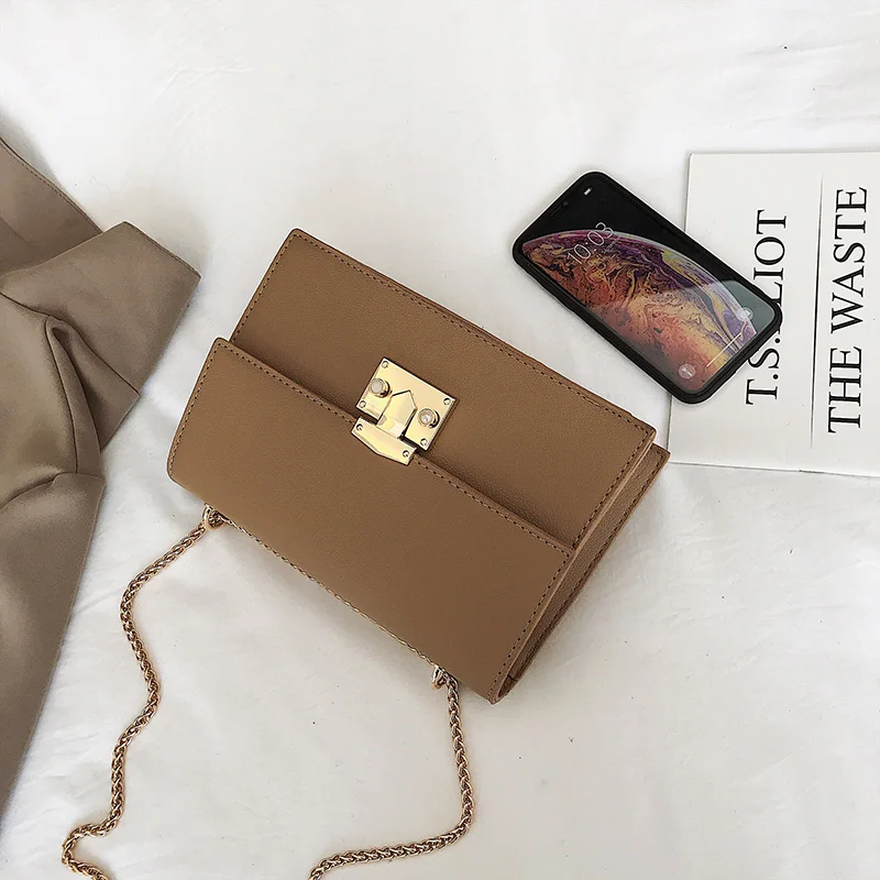 Khaki large Элегантная Женская Повседневная квадратная сумка летняя новая качественная кожаная женская дизайнерская сумка с цепочкой - Цвет: Khaki large