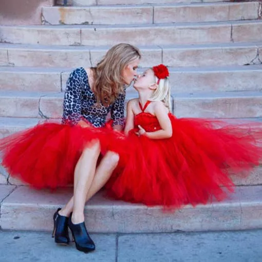 Красная юбка для мамы и дочки на вечеринку день рождения свадьбу комплекты