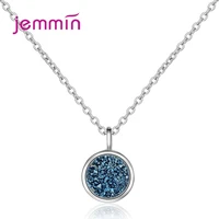 boutique lady blue crystal fragment round fantasy starry concise necklaces 925 sterling silver pendant necklace wedding jewelry