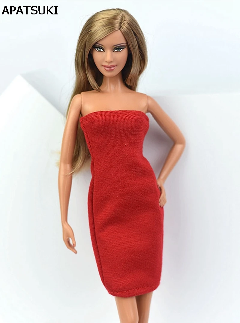 Красное модное летнее платье для куклы Барби одежда вечернее джемпер юбка 1/6