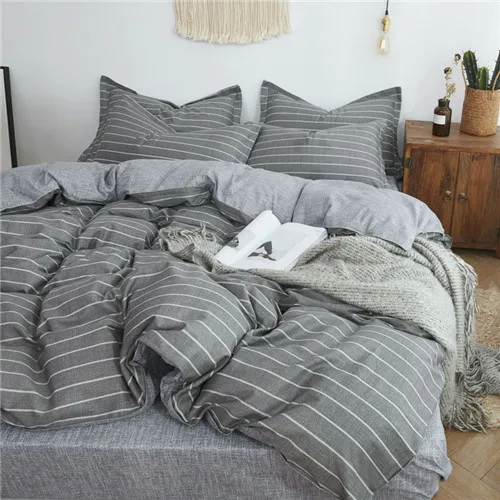 grey stripe Домашний Комплект постельного белья с геометрическим рисунком, хлопковый комплект постельного белья+ мягкий пододеяльник из модала, Комплект постельного белья из хлопка с сеткой для мальчиков и девочек, Комплект постельного белья для взрослых - Цвет: grey stripe