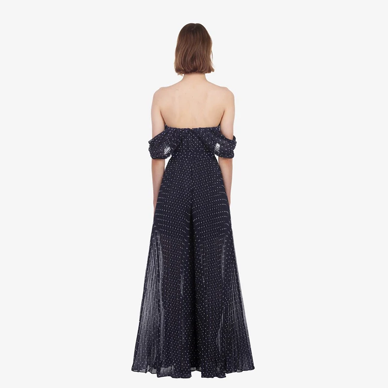 Женский шифоновый комбинезон с высокой талией открытыми плечами и лямкой на шее