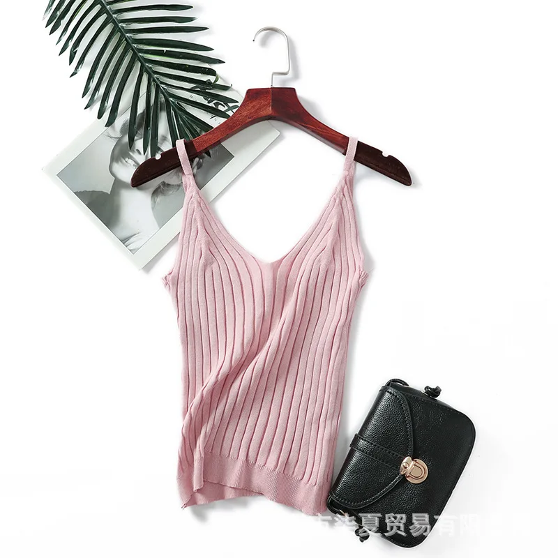 Новая летняя женская одежда трикотажный v образный вырез без рукавов чистый цвет