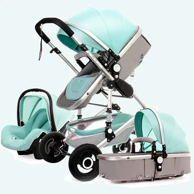 3-in-1 light blueNo1 Детская коляска, может лежать, двусторонняя тележка, амортизатор для новорожденного, складной, высокий пейзаж, детская коляска - Цвет: 3-in-1 light blueNo1