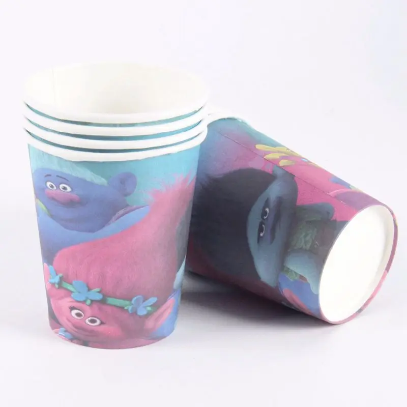 paper cup 10pcs Тема троллей посуда для вечеринки в честь Дня рождения набор ничья карманные чашки скатерть флаги тарелки Дети пользу Мальчики вечерние украшения - Цвет: paper cup 10pcs