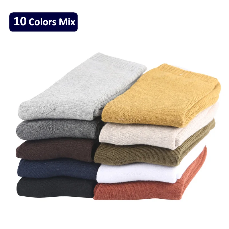 10 Colors Mixed 10 пар/лот, высокое качество, мужские зимние утепленные махровые бизнес хлопковые носки, мужские теплые махровые носки, горячая Eur40-44 - Цвет: 10 Colors Mixed