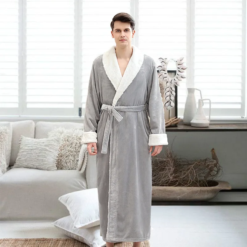 Gray men robe Зимний длинный халат, женский теплый халат, Женский банный халат, Пара толстых теплых полотенец для влюбленных, женское кимоно, пеньюар, Femme - Цвет: Gray men robe