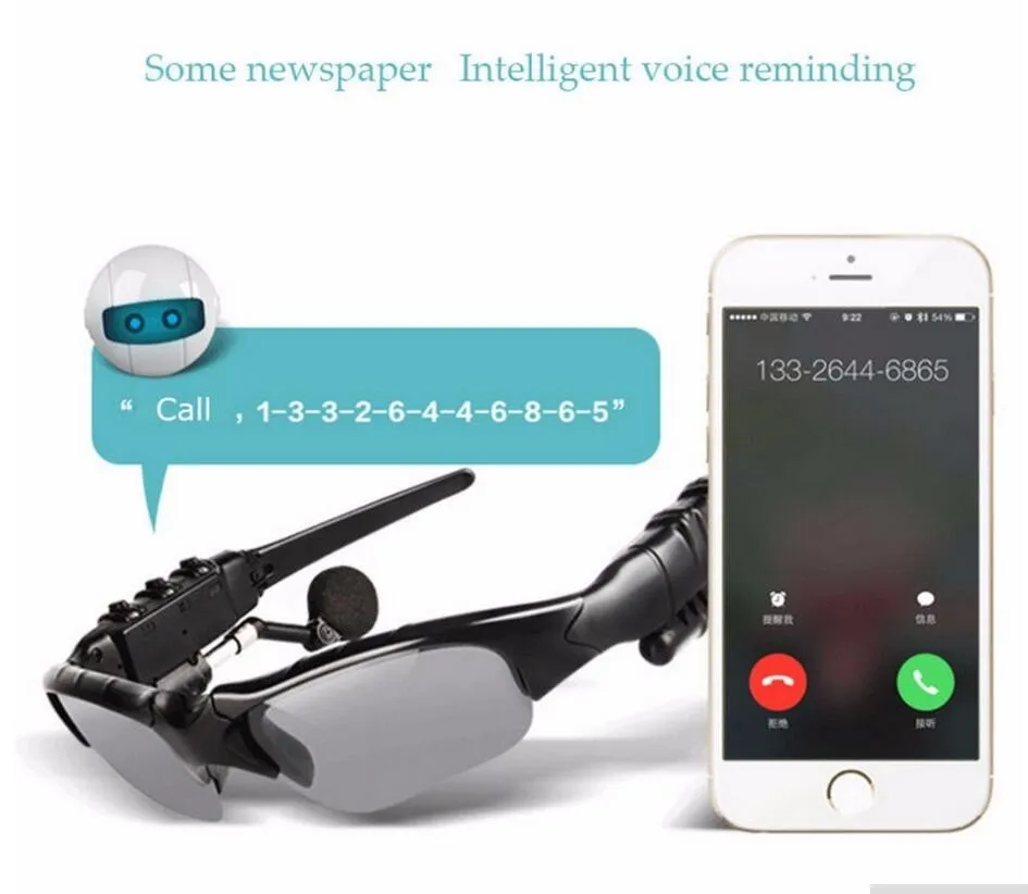 Earphone Wireless Headphone Bluetooth Stereo Music Phone Call Hands free Sunglasses Headset For iPhone for Samsung Newest | Электроника