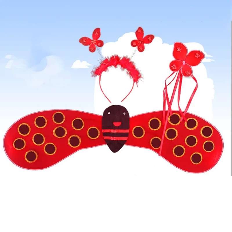 Children Party Angel Fairy Carnival Costumes Cosplay Bee Ladybird Wing Headband Wand Set Kids Performance Prop Christmas|Реквизит для