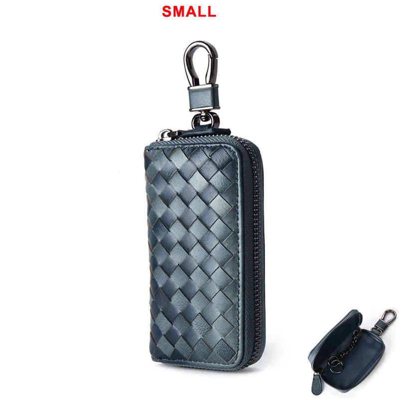 Small Navy Blue Дизайнерский Модный мужской кошелек из овчины из натуральной кожи для ключей от автомобиля, кожаный держатель для ключей, женская трикотажная сумка высокого качества, известный - Цвет: Small Navy Blue