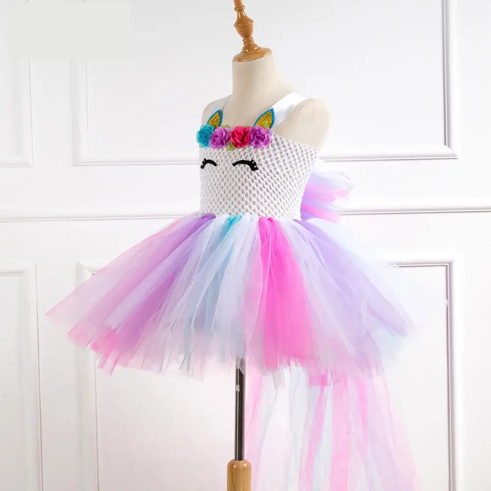 Girls Unicorn Dress Costume Rainbow Tutu Princess Cosplay Birthday Party Children Kids Halloween Carnival Clothes | Тематическая