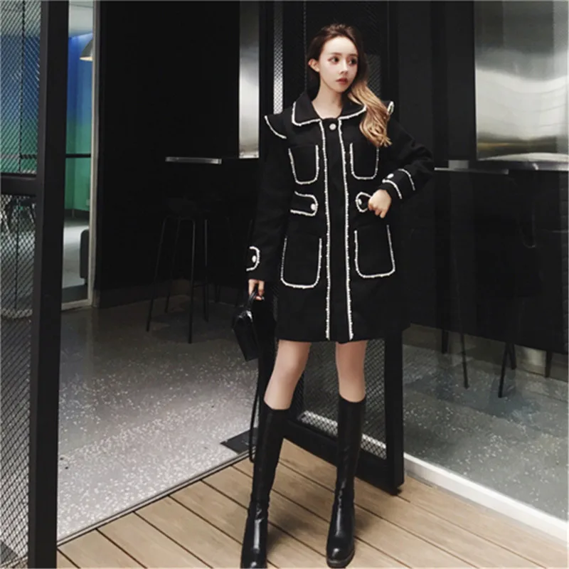 Фото RUGOD/однотонная Длинная женская куртка пальто модное тонкое женское в стиле панк