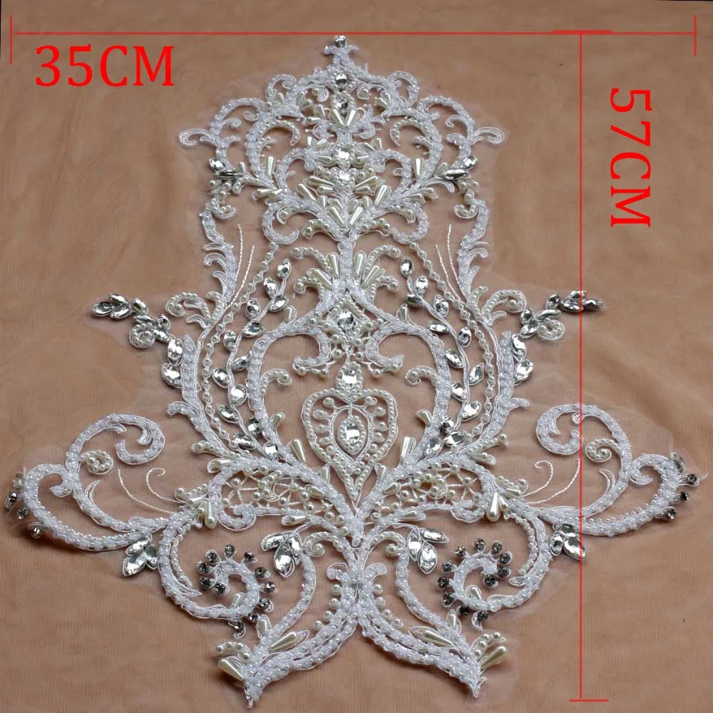 JS1701-1C La Belleza 2 шт. белый ручной работы бисер жемчуг стразы аппликация патч - Цвет: JS1701-1C