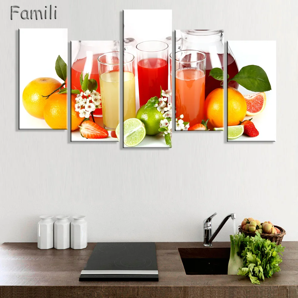 5 шт. современный холст с принтом в виде сока и чашки овощей Настенная картина для