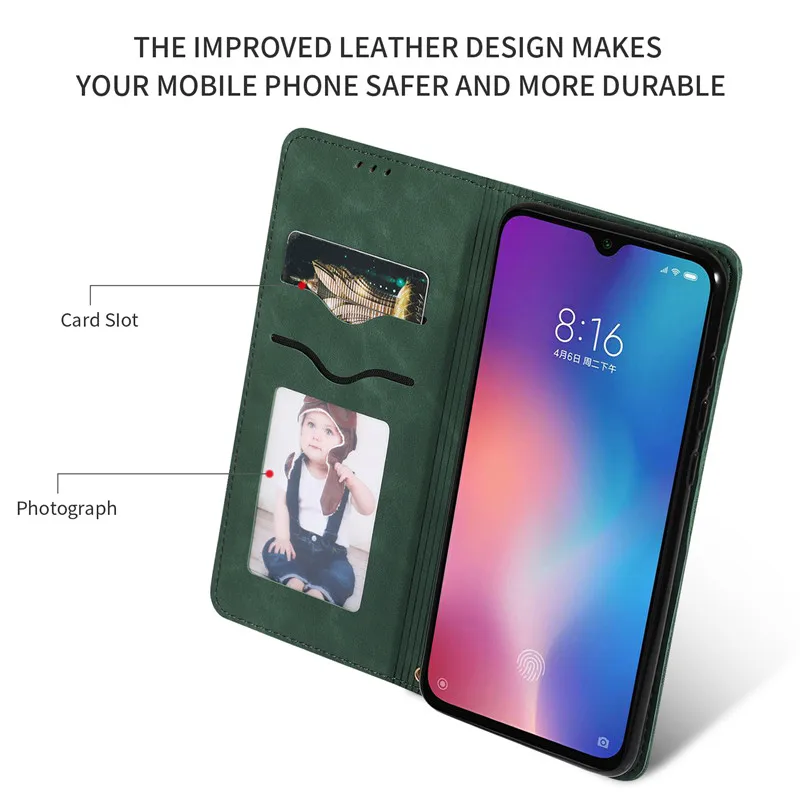 Роскошный простой чехол-бумажник из искусственной кожи для Xiaomi 9 9SE, чехол для Redmi Note 6, 7 Pro, держатель для фото карт, мягкая задняя крышка из ТПУ, Caqa
