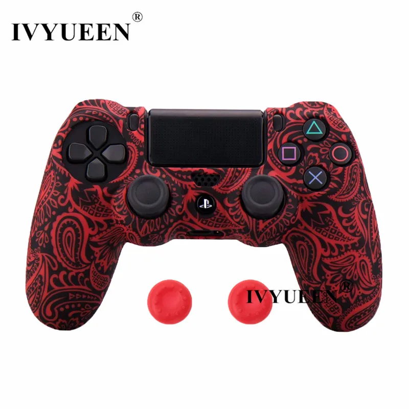 Red Leaf Силиконовый Камуфляжный защитный чехол IVYUEEN для sony Dualshock 4 PS4 DS4 Pro, тонкий контроллер, палочки для большого пальца, ручки, колпачки - Цвет: Red Leaf