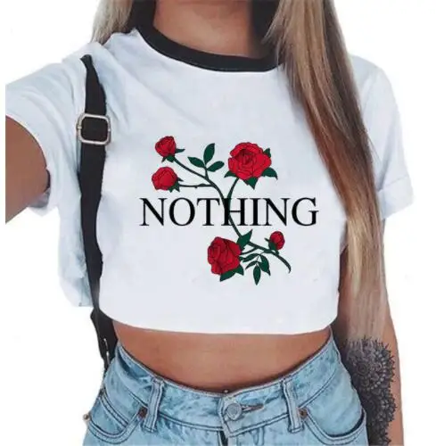 Женский укороченный топ с надписью Nothing Rose футболки коротким рукавом женские