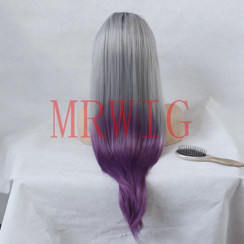 MRWIG длинные прямые серый ombre парик glueless серый/темно-фиолетовый средняя часть