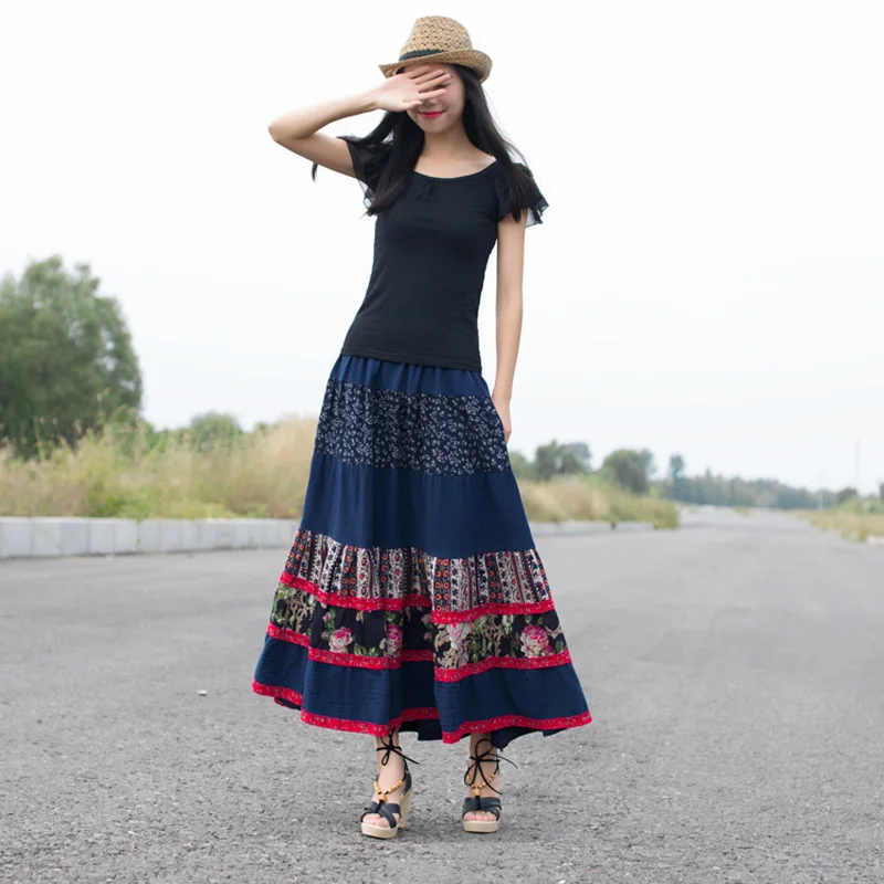 Женская плиссированная юбка макси Повседневная Длинная из хлопка и льна в стиле