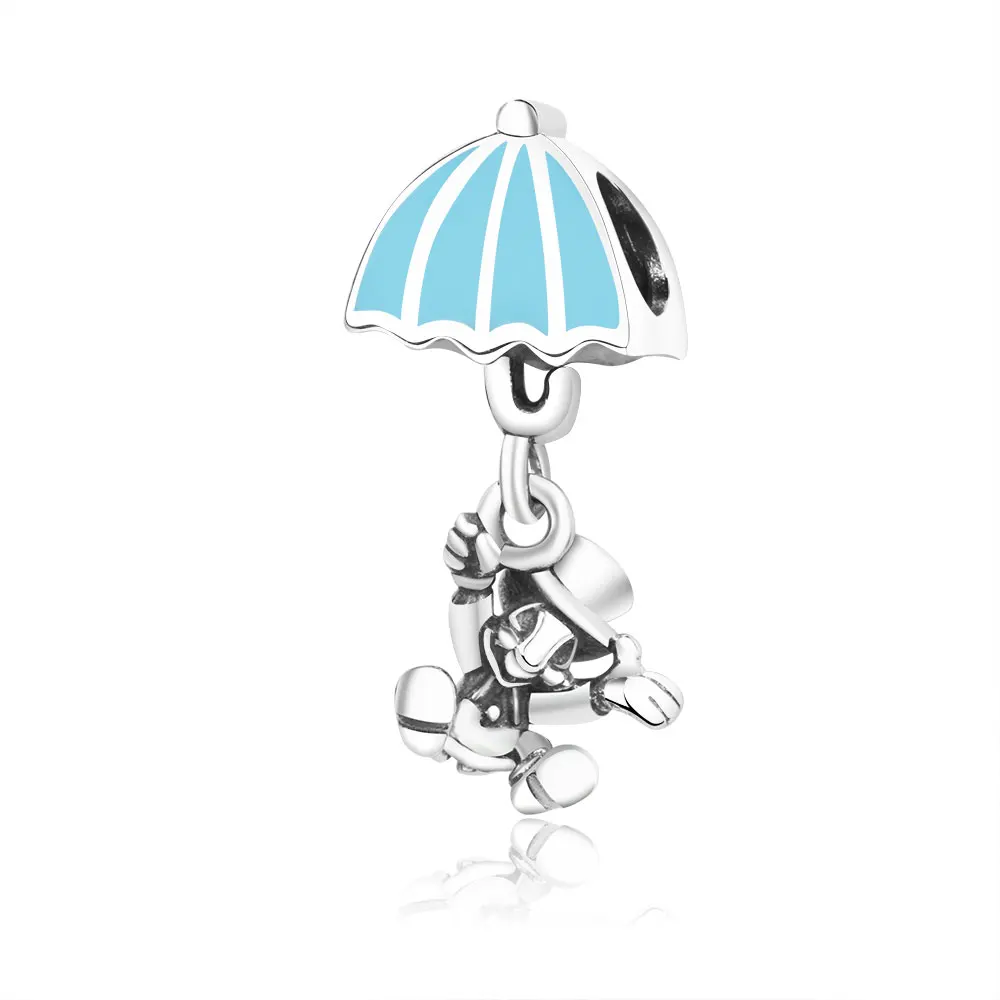 Браслет Pandora Charms из стерлингового серебра 925 пробы, серебряные бусины-шармы, синий, Jiminy, крикет, висящий из кулон зонтик, бусины