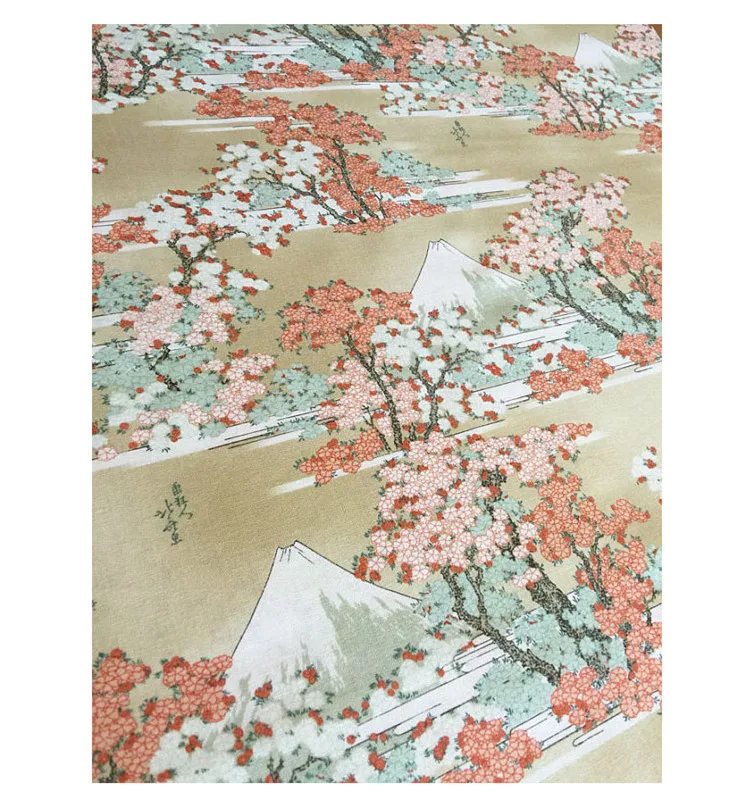 BZ4 100*140 см синяя желтая ткань Fuji Cherry Blossom японский Винтажный стиль хлопок ткань для платья стрейч Поплин Ткань