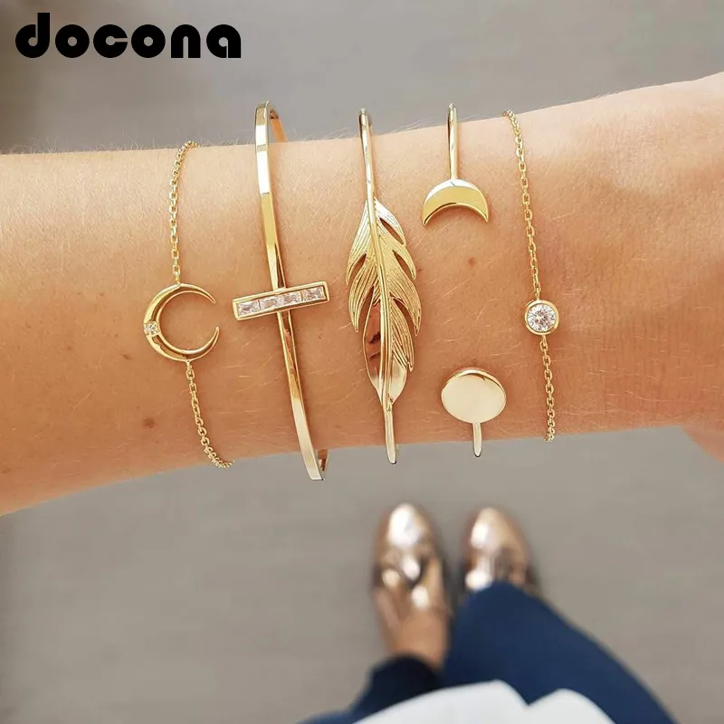 Женский браслет docona многослойный золотого цвета с кристаллами и луной