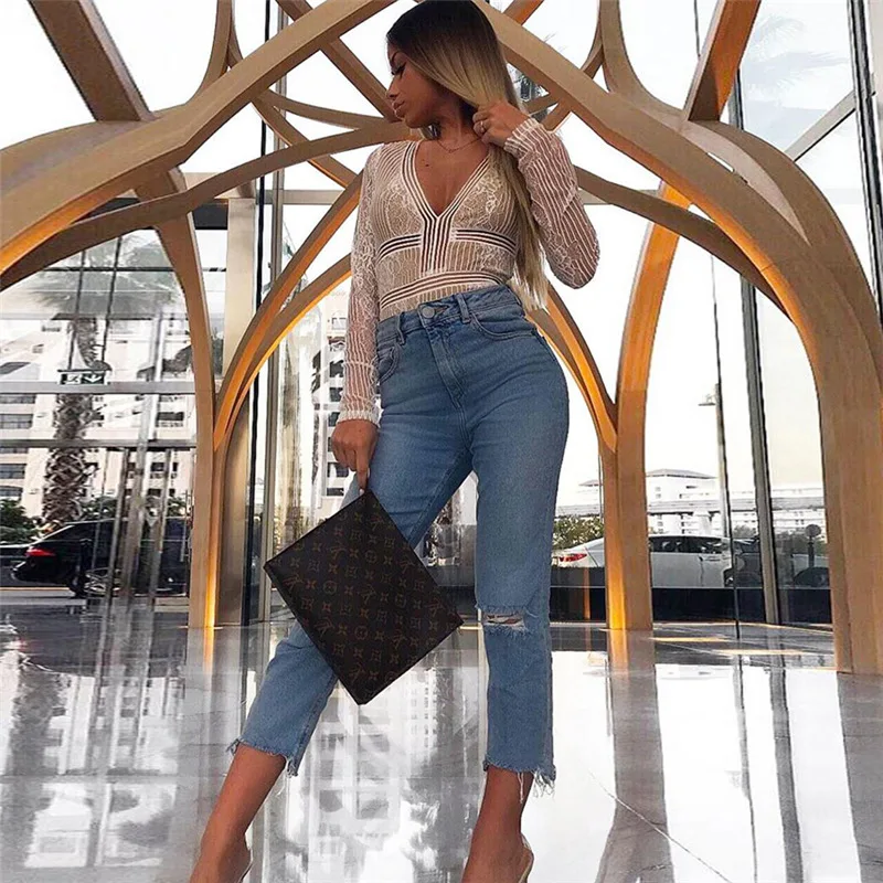 BKLD сексуальный прозрачный кружевной боди комбинезоны женский комбинезон с V