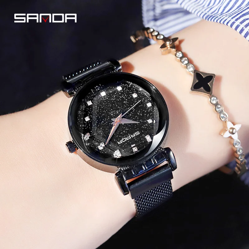 SANDA звездное небо аналоговые женские часы сетка сталь магнитная пряжка для