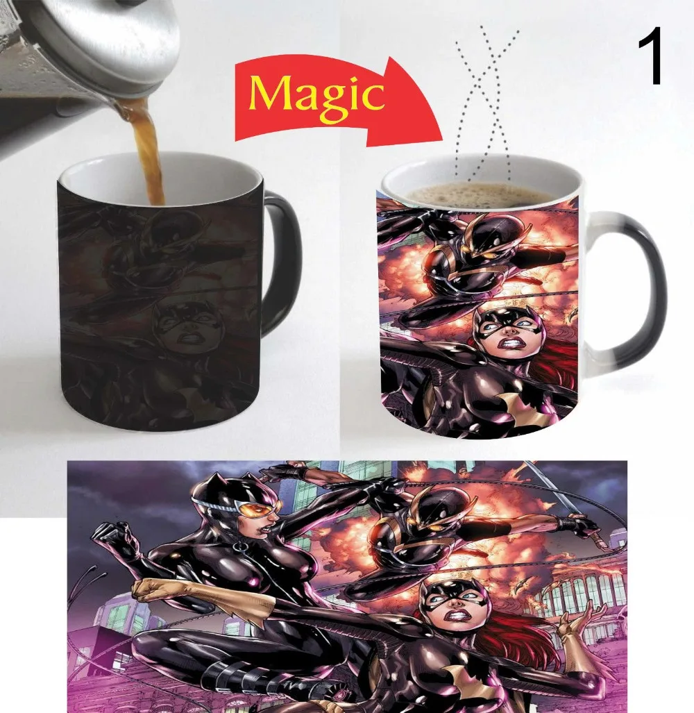 Женщина-кошка и Бэтгерл кружки кружка для кофе термочувствительных