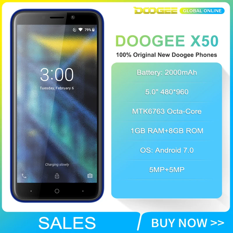 Быстрая доставка DOOGEE X50 смартфон MT6580M 1 ГБ 8 Android 7 5 0 дюйма MTK две камеры 5.0MP + 0.3MP