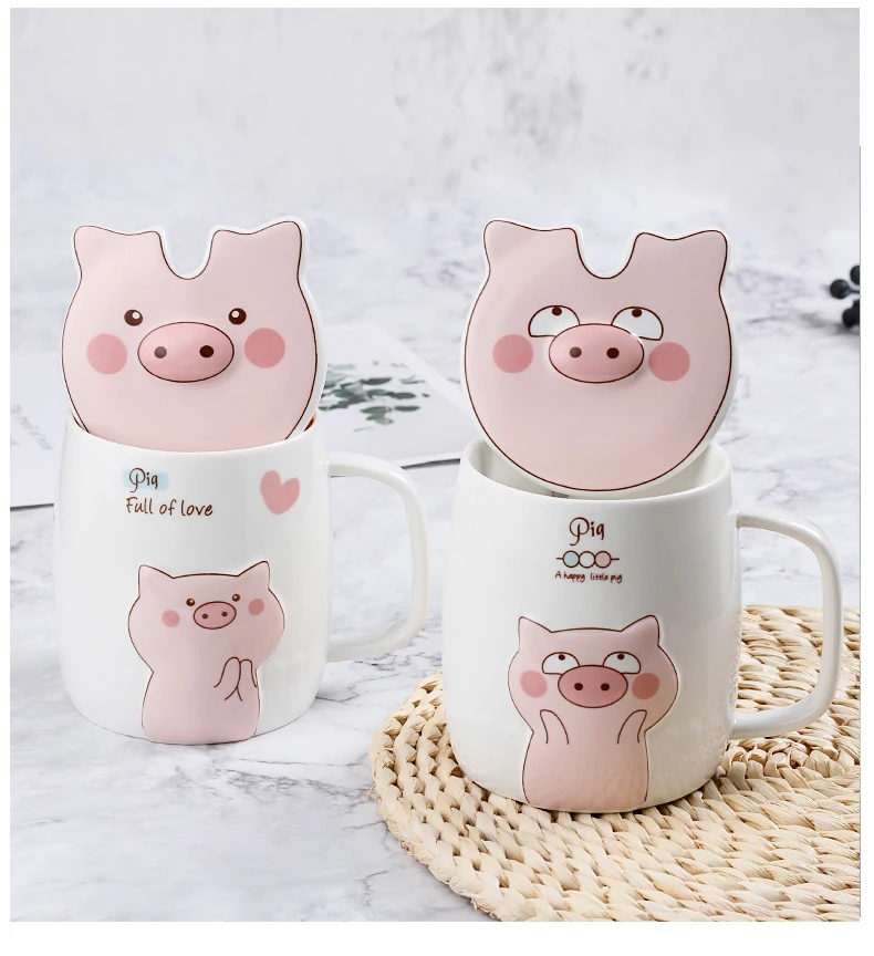 Милая мультяшная розовая керамическая чашка с изображением поросенка забавная