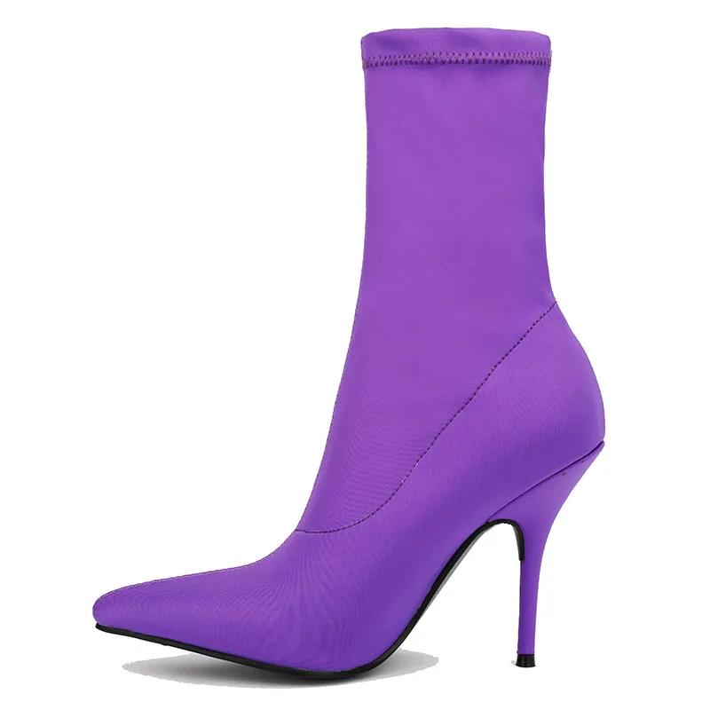 fashion new stiletto pointed elastic booties sexy Lycra catwalk women's boots large size 34-49 yards