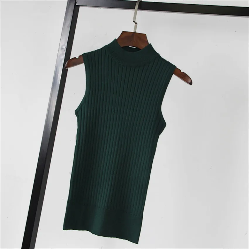 green sleeveless 6 цветов,, Летняя трикотажная футболка, топ, тройники, женские, короткий рукав, одноцветные футболки, топы, мода, тонкий трикотаж, пуловер, футболка - Цвет: green sleeveless