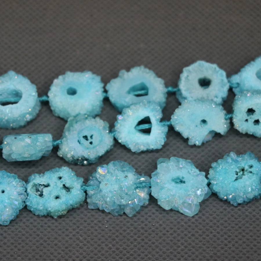 

(KINDGEMS) Charming Blue Druzy Crystal Quartz Beads Pendant Necklace, Women Connector Accessories Popularity European Jewelry