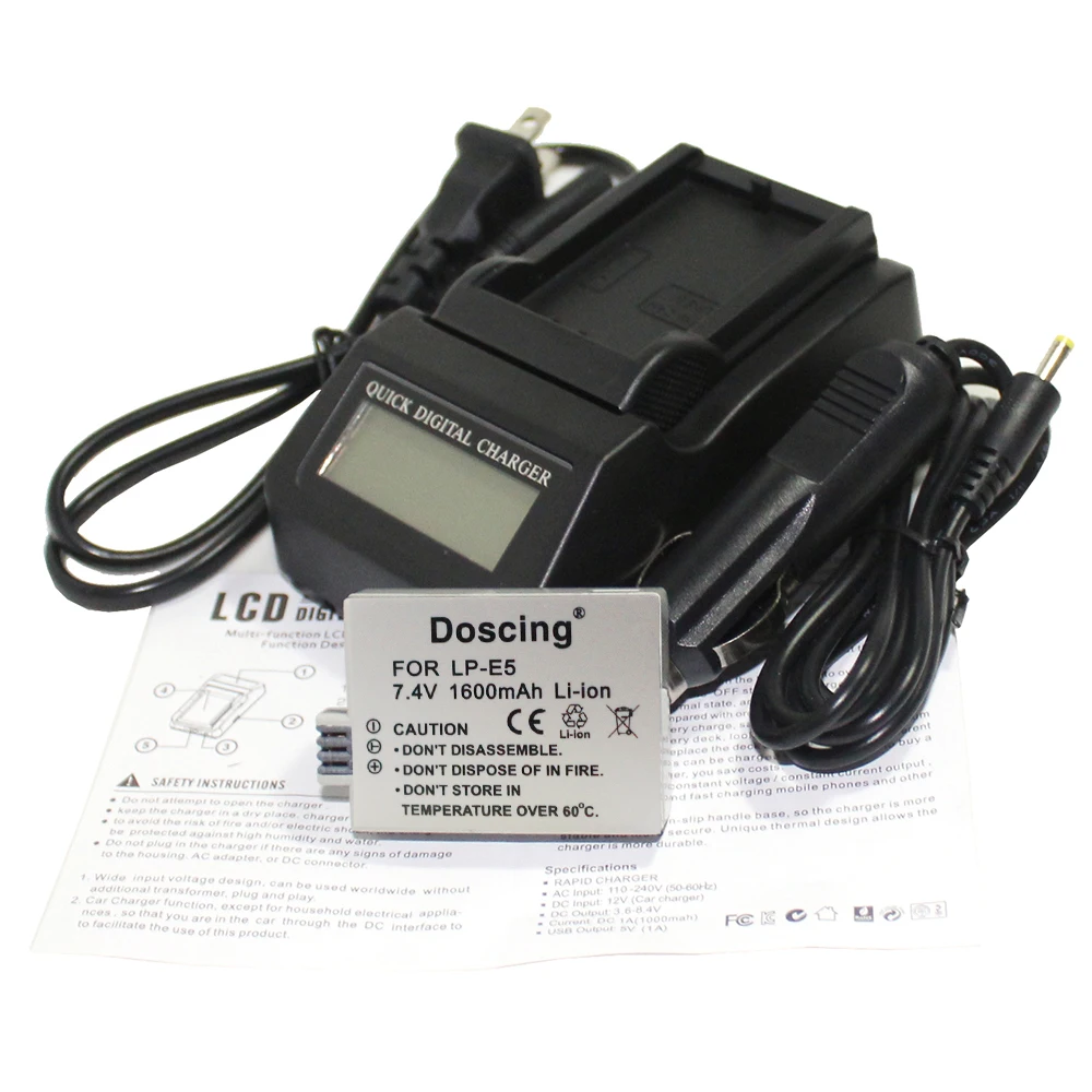2 шт. LP E5 LPE5 батарея + LCD быстрое зарядное устройство для Canon EOS Rebel XS T1i XSi 1000D 500D 450D Kiss