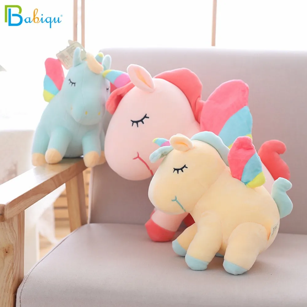 

25/40/55cm lovely unicorn plush toy pink fly horse with rainbow wings baby kids appease doll birthday gift for little girl