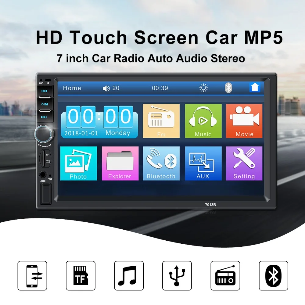 Multimidia 2 Din Автомобильный MP5 плеер automotivo 7018B " HD сенсорный экран Авто Аудио Стерео Bluetooth Радио управляемый автомобильный сабвуфер