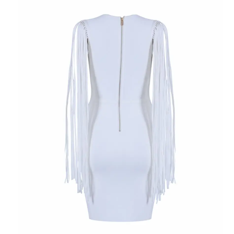 New Summer Celebrity Bandage Dress Women White Sleeveless Tassel V-Neck Sexy Night Out Bodycon Vestidos | Женская одежда