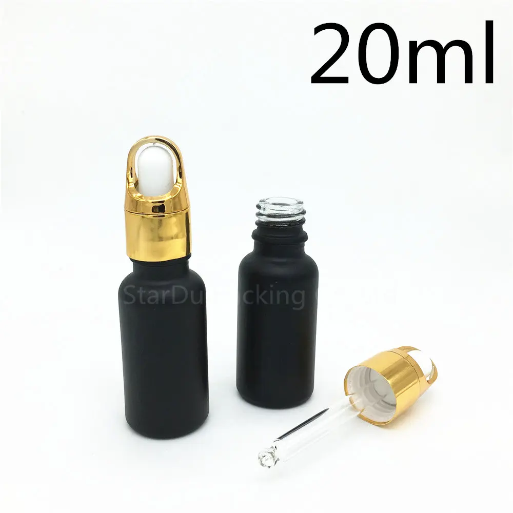 

Free Shipping 10pcs 20ml Black Frosted Glass Essential Oil Bottle With Gold Flower Basket Ring Dropper Glass Perfume Bottle