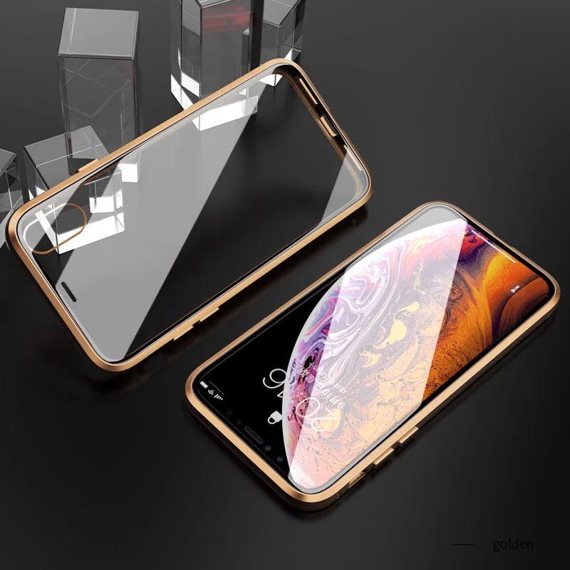 Золотой BFOLLOW передний и задний 3D стеклянный чехол для iPhone X XS/XR/XS Max Магнитный 360 Полный корпус алюминиевый металлический чехол Coque Fundas - Цвет: Золотой